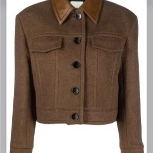 Sandro Brown Jacket with Leather Collar